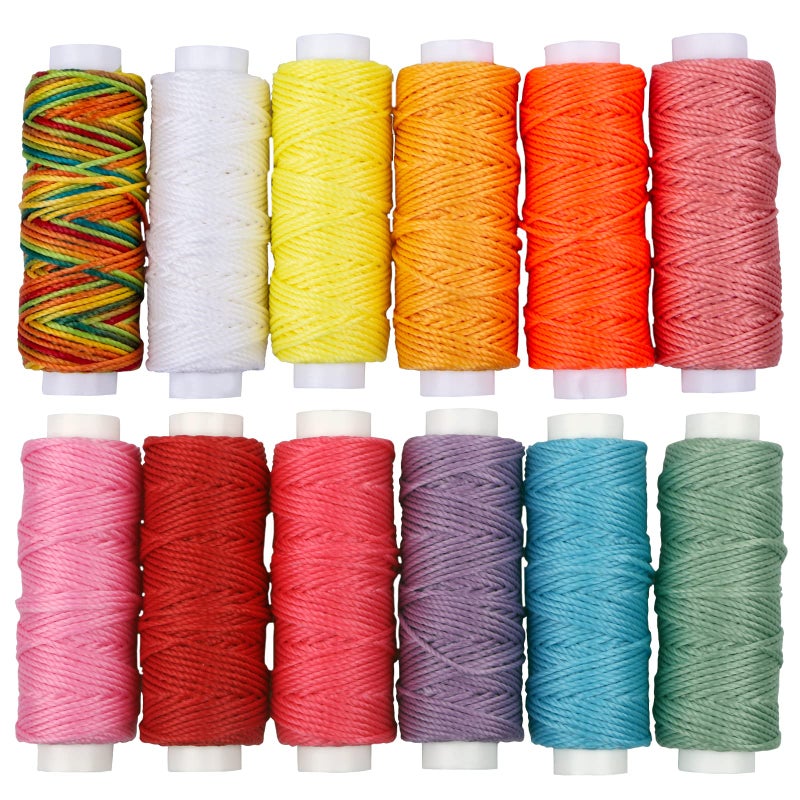 FANDOL Waxed Cords Polyester Leather Sewing Thread Wax Strings for Macrame, DIY Bracelets, Handcraft or Leather Projects (12 Bright Colors) - Image 1